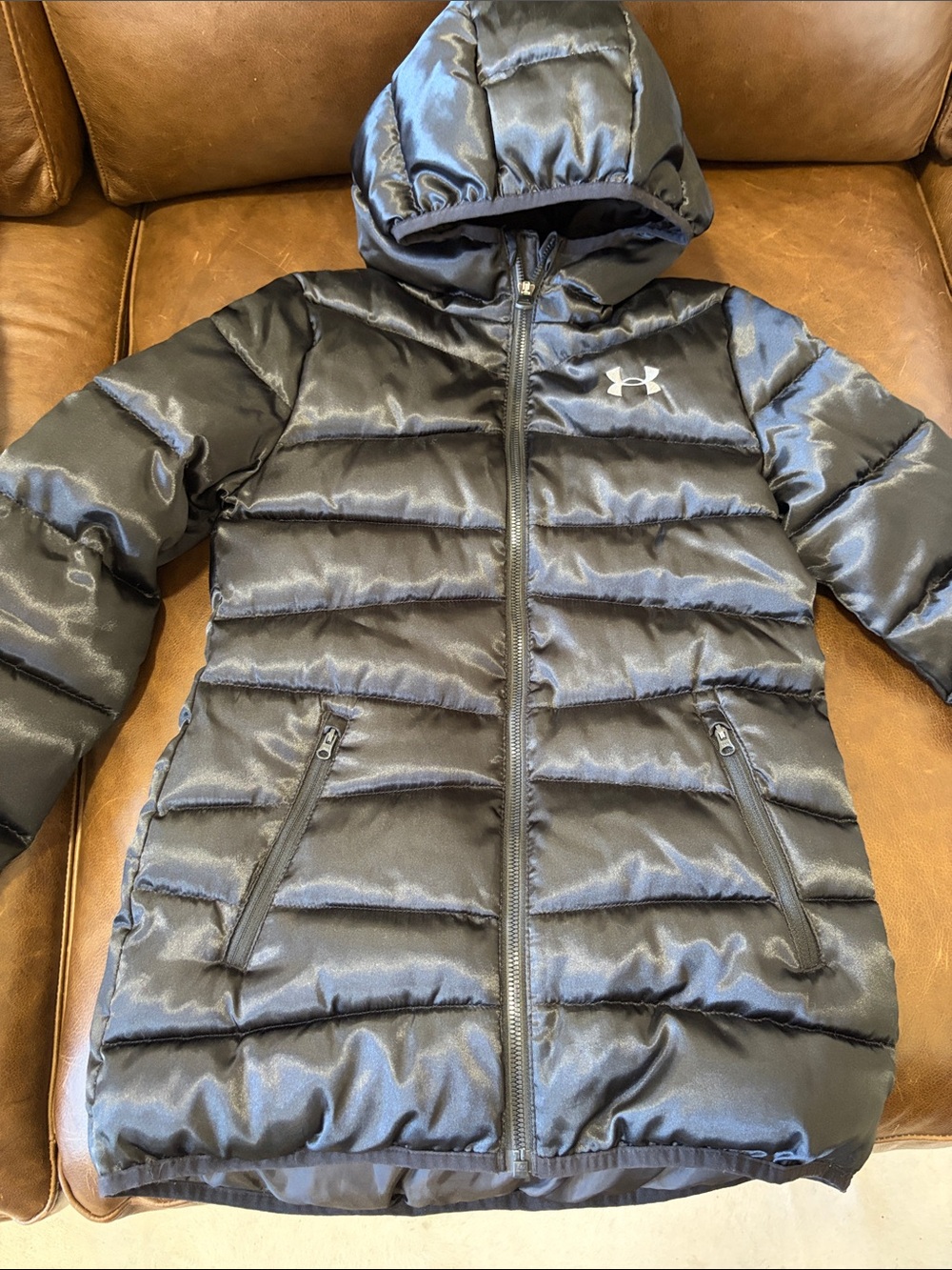 Under Armour Kids Black Shiny Puffer Jacket with Hood